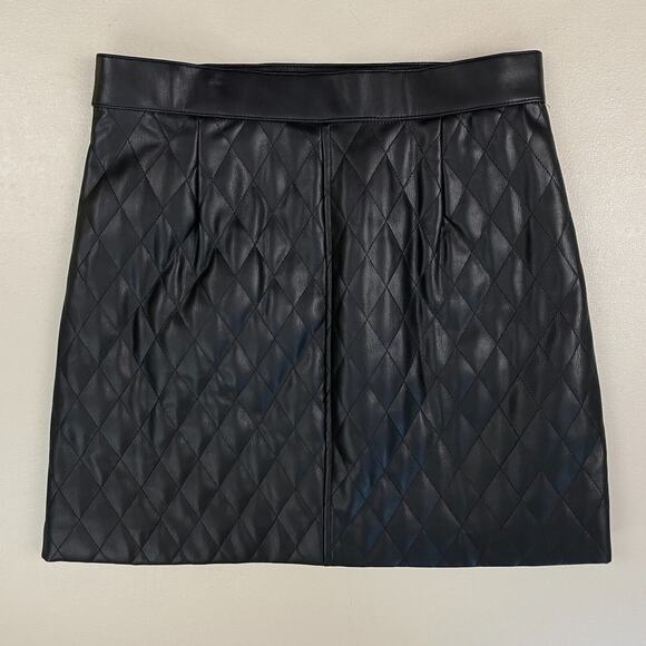 Zara Faux Leather Mini Skirt Women Small Black Quilted A Line Retro Y2K Pleather - Picture 3 of 12
